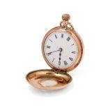 9ct gold ladies half hunter pocket watch with Arabic numerals, gross weight 21.7 grams. Sold as