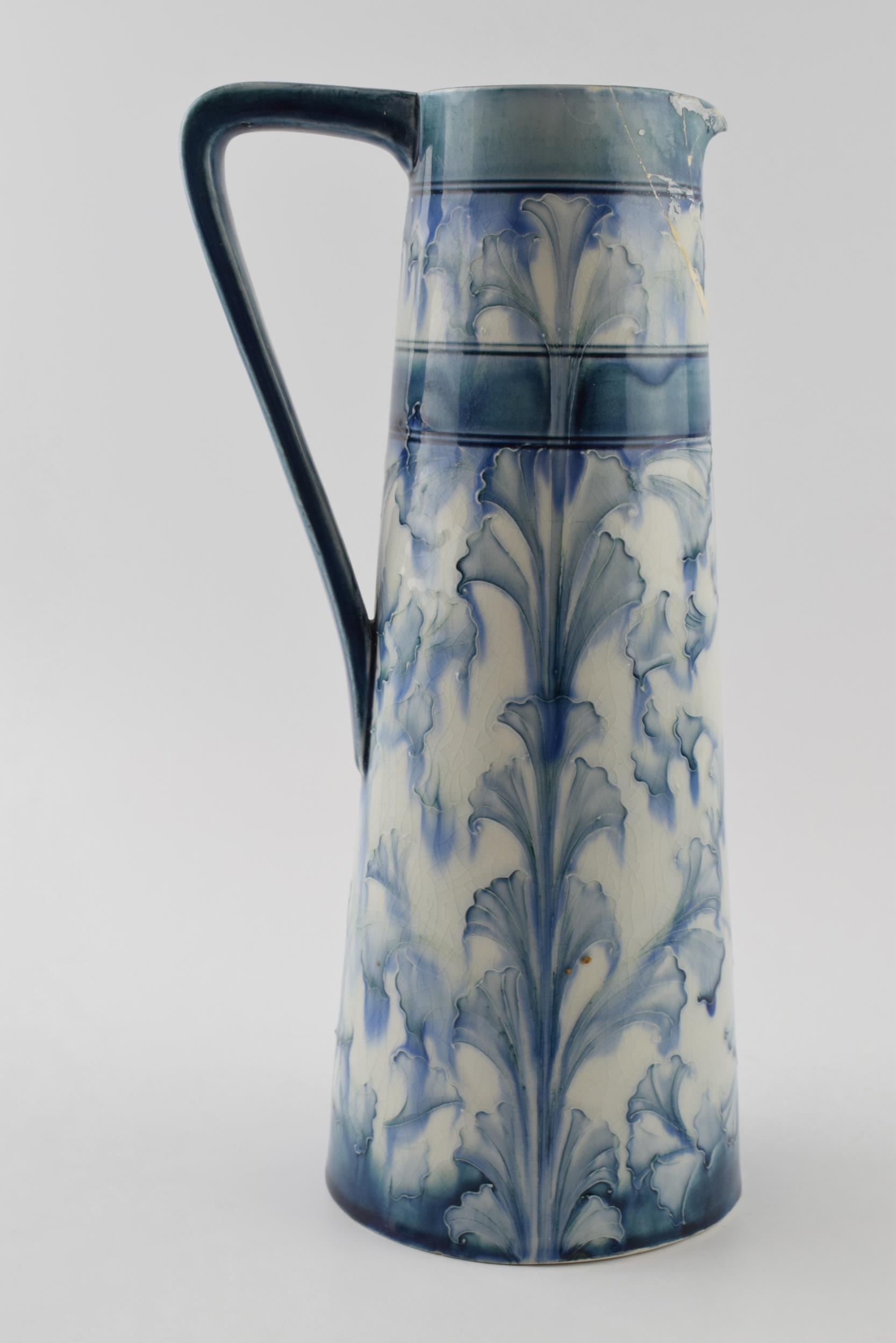 Early Moorcroft blue and white Florian pitcher, 28cm tall (restoration project). - Image 4 of 7