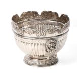 Hallmarked silver table centrepiece / fruit bowl with drop down handles in the form of lions, London