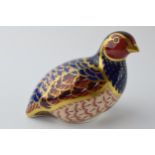 Royal Crown Derby paperweight in the form of a Partridge, limited edition, first quality with gold