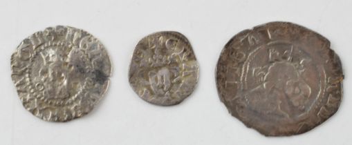 Three silver medieval coins, to include, Edward I Farthing, Diameter 10.80mm, weight 0.34g,