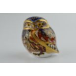 Royal Crown Derby paperweight in the form of a Little Owl, first quality with gold stopper. In