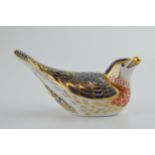 Boxed Royal Crown Derby paperweight in the form of a Bluebird, first quality with gold stopper. In