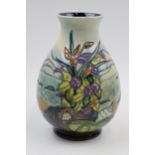 Moorcroft large bulbous vase in the Islay pattern, 7/7, silver line, 19.5cm tall. In good