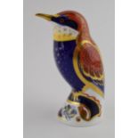 Royal Crown Derby paperweight in the form of a Bee-eater, first quality with gold stopper. In good