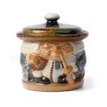 Doulton Lambeth tobacco jar & cover as a toby jug by Harry Simeon, 15cm tall. In good condition