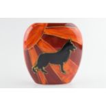 Early Anita Harris 12cm purse vase decorated with a German Shepherd. In good condition with no