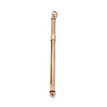 9ct gold mechanical cocktail stirrer / swizzle stick, 12.5cm extended, 5.0 grams gross weight.