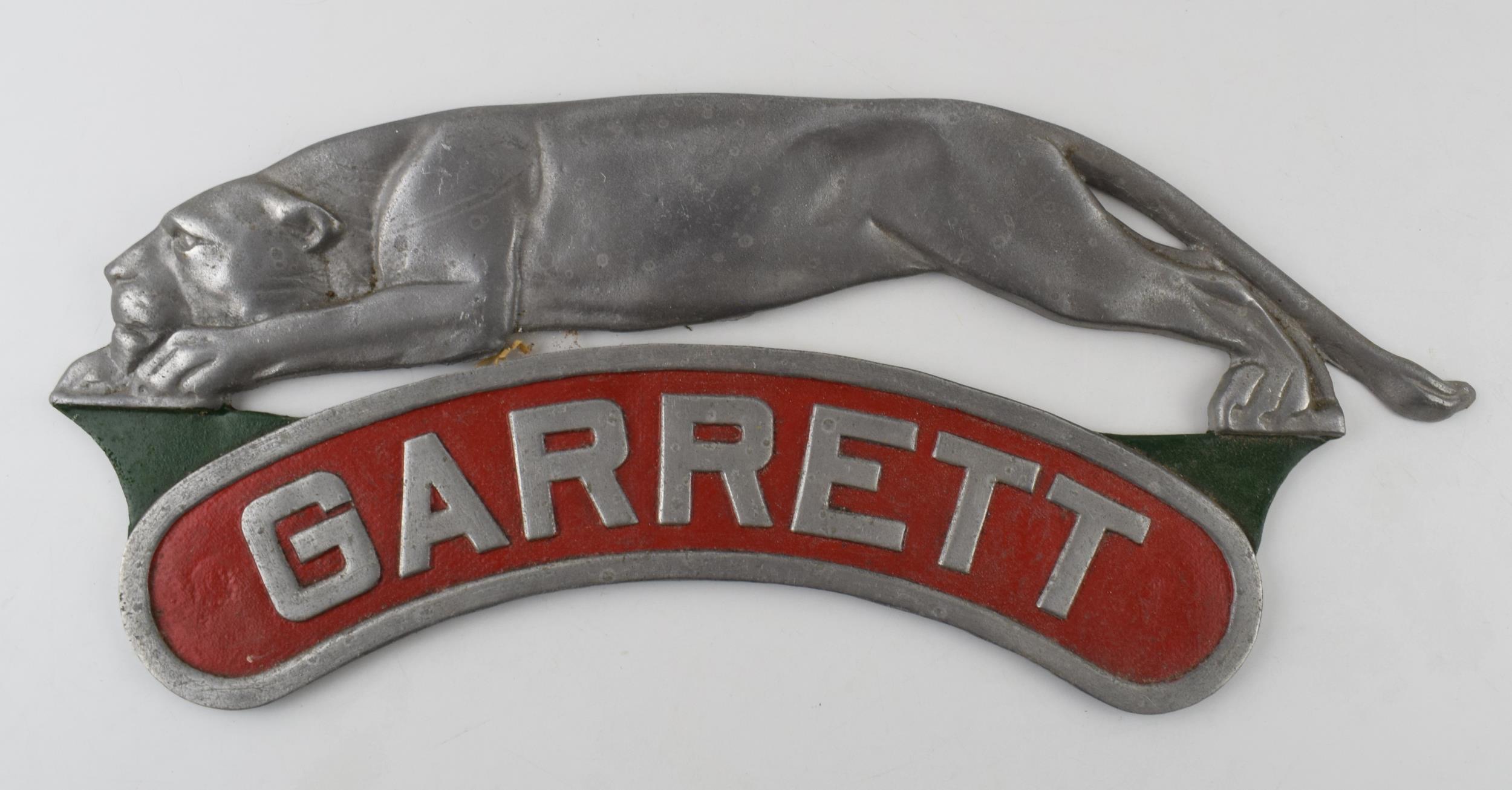 Cast aluminium Garrett reproduction railway sign. in good condition.