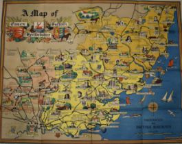 British Railways original poster 'A Map of Essex, Hertfordshire and Suffolk', quadrouple royal