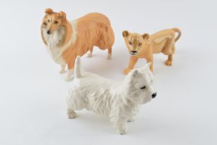 Beswick to include a matte rough collie, a West Highland Terrier 2038 and a Lion cub 2098 (3). In