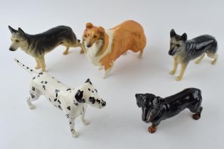A collection of large Beswick dogs to include a pair of Alsatians, a Rough Collie, a Dalmatian and a