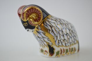 Royal Crown Derby paperweight of an Derby Ram, first quality with gold stopper. In good condition