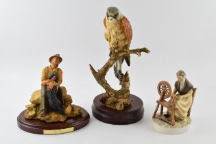 A large Sherratt & Simpson figure of a kestrel, mounted onto a wooden base, with a similar S&S