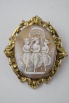 Victorian cameo in gilt metal frame with the Three Graces, 58mm tall.