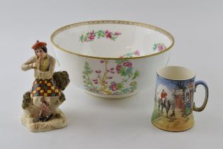 Pottery to include a James Norris of Burslem XMas 1932 hunting mug, a 19th century flatback in the