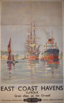 British Railways original poster 'East Coast Havens, Suffolk - Grain Ships on the Orwell' by Frank