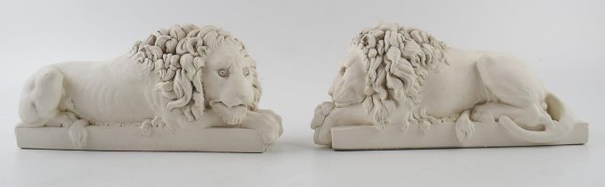 A pair of Chatsworth Lions, The Sleeping Lion and the Crouching Lion, reproduced from the home of