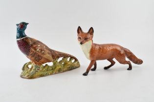 Beswick Pheasant 1226 with large standing fox with black tail end (2). In good condition with no