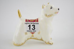 Royal Crown Derby paperweight, West Highland Terrier, 10cm, silver stopper, red printed marks and