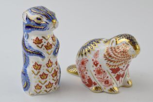 Royal Crown Derby Paperweights in the form of a Beaver and a Chipmunk, first quality with gold