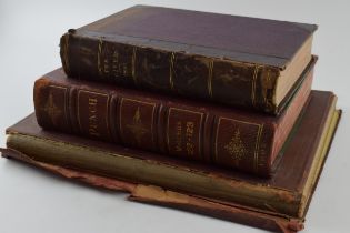 A trio of antique leather books to include a 1902 version of Punch, The Quiver 1881 and Hogarth's