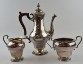 Silver plated coffee set to include coffee pot, creamer and sugar pot. (3) Height 31cm. In good