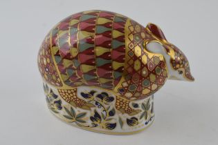 Royal Crown Derby paperweight, Armadillo, gold stopper, red printed marks and Royal Crown Derby