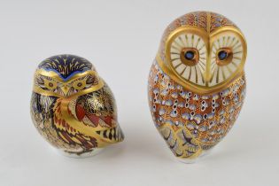 Royal Crown Derby paperweight, Barn Owl, 11cm high, designed by John Ablitt and Little Owl with