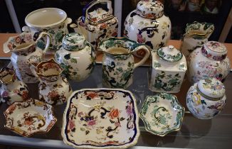 A large collection of Masons pottery to include patterns such as Blue Mandalay and Chartreuse with