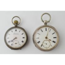 A pair of sterling silver pocket watches to include a 5cm diameter example, London 1887, and a