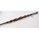 Folk Art POW prisoner of war walking stick. 1914 - 1918 WWI era. Double twisted snake carved to