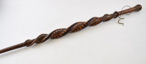 Folk Art POW prisoner of war walking stick. 1914 - 1918 WWI era. Double twisted snake carved to