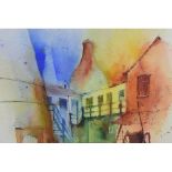 Ian Fennelly 20th century watercolour: With images of The Potteries 26cm x 33cm.