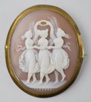 Victorian cameo in gilt metal frame with the Three Graces, 58mm tall.