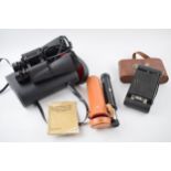 A collection of optical equipment to include a pair of Zenith 10 x 50 binoculars in original case, a