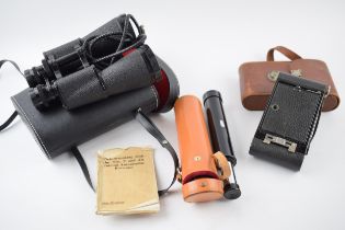 A collection of optical equipment to include a pair of Zenith 10 x 50 binoculars in original case, a