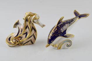 Royal Crown Derby Paperweight in the form of a Blue Dolphin, first quality with gold stopper with