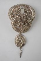 Victorian silver brooch with drop tassle, 20.5 grams, 8.5cm long.