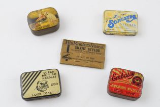 A collection of Gramophone needles in original tins. To include, His Master's Voice, Silent