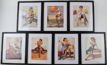 A collection of vintage style glamour framed prints by Gil Elvgren c1940s - 1960s. Picture 8"x 6",
