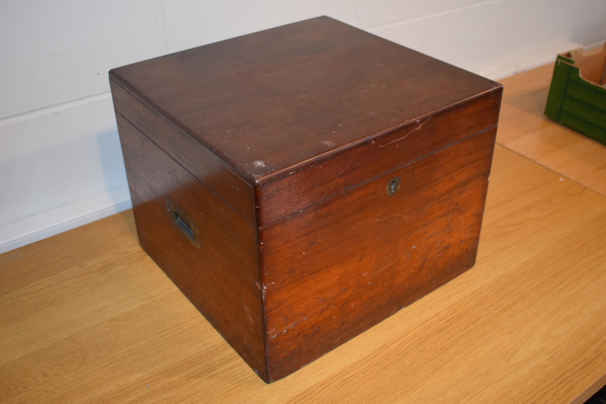 19th century mahogany church communion travel case with brass handles and fitted interior, 40x39x31. - Image 4 of 6