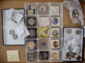 A collection of silver and gold plated commemorative coins, together with a quantity of UK and