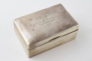 Hallmarked silver cigarette box, 'F Kinch from Sir Harold Wernher and A C Edmonstone, The Fernie