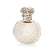 Silver and glass globular perfume bottle, with original stopper, Birmingham 1900, Nathan & Haynes,