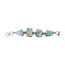 Silver 925 chunky ladies bracelet set with abalone panels, 32.9 grams, 21cm long.