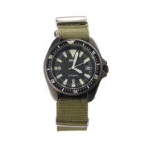 MWC MIL DIVER Automatic date military style watch on green Nato style strap. Rotational bezel with