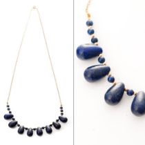 9ct gold necklace with lapis lazuli beads with 9ct beads inbetween, 55cm wide, gross weight 24.4