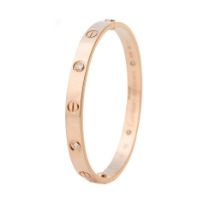Boxed Cartier 18ct pink gold Love Bracelet, with total 0.42ct VS colourless natural diamonds, in