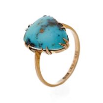 Victorian 9ct gold ring set with pear shape turquoise, 2.2 grams, size L/M.